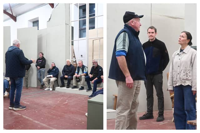 Cast and crew during rehearsals