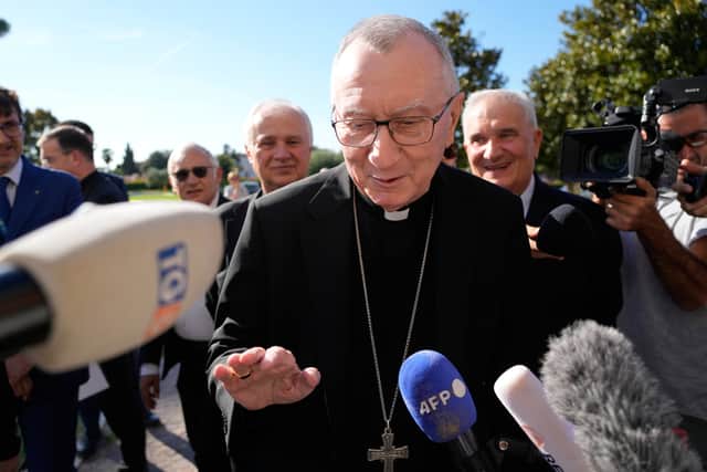 Vatican Secretary of State Pietro Parolin arrives at the Agostino Gemelli Polyclinic in Rome on Friday (Gregorio Borgia/AP)