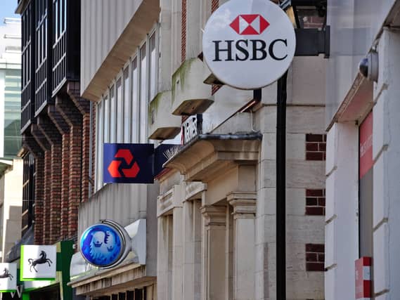 Row of retail banks, High Street, Staines-upon-Thames, Surrey, England, United Kingdom