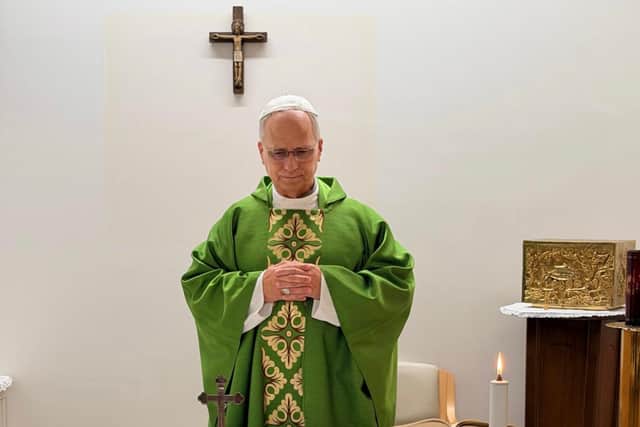 The Pope celebrated Mass at the Agostino Gemelli Polyclinic in Rome just days after cancer surgery (Vatican Media via AP)