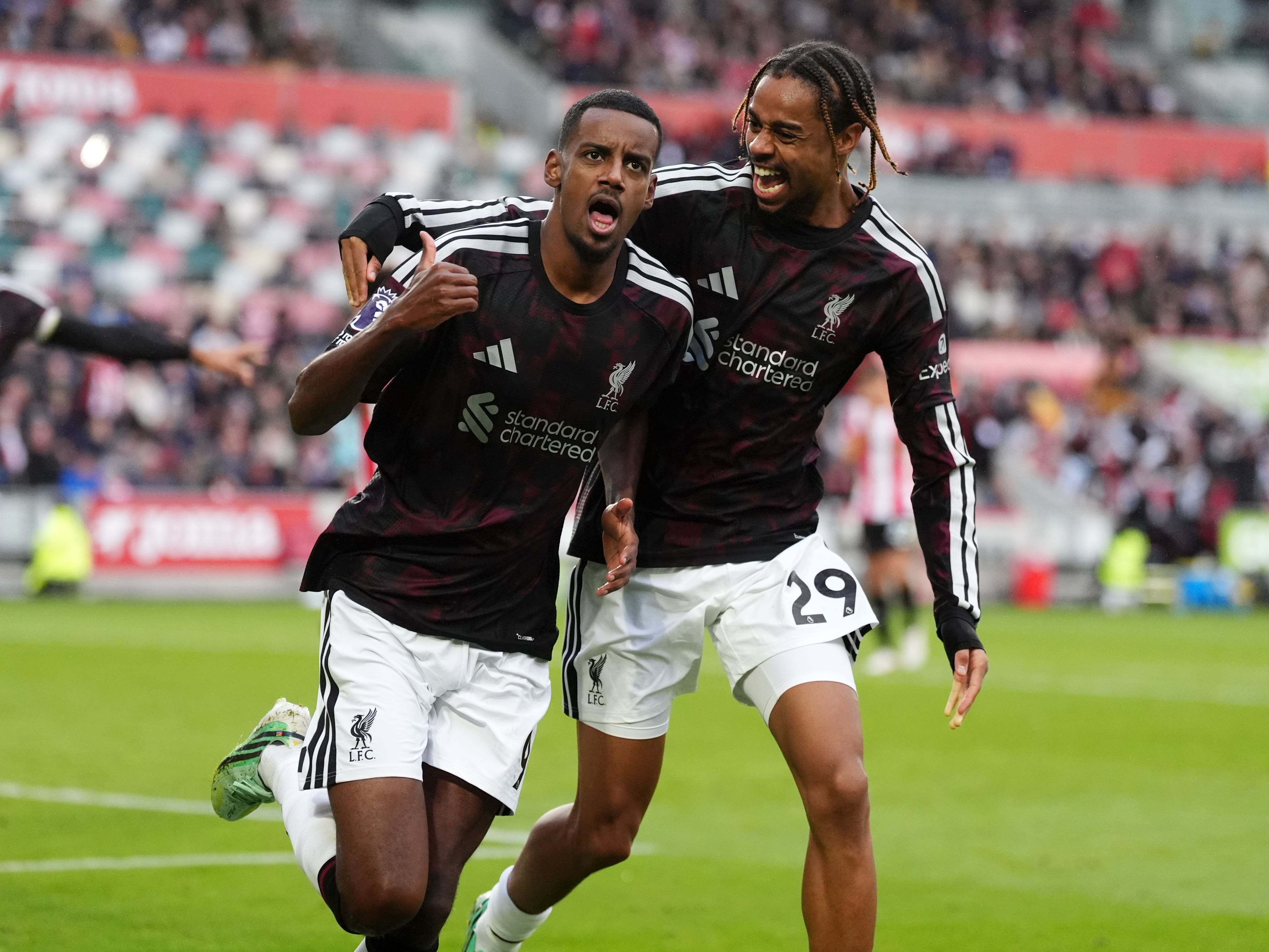 Liverpool’s Alexander Isak celebrates scoring