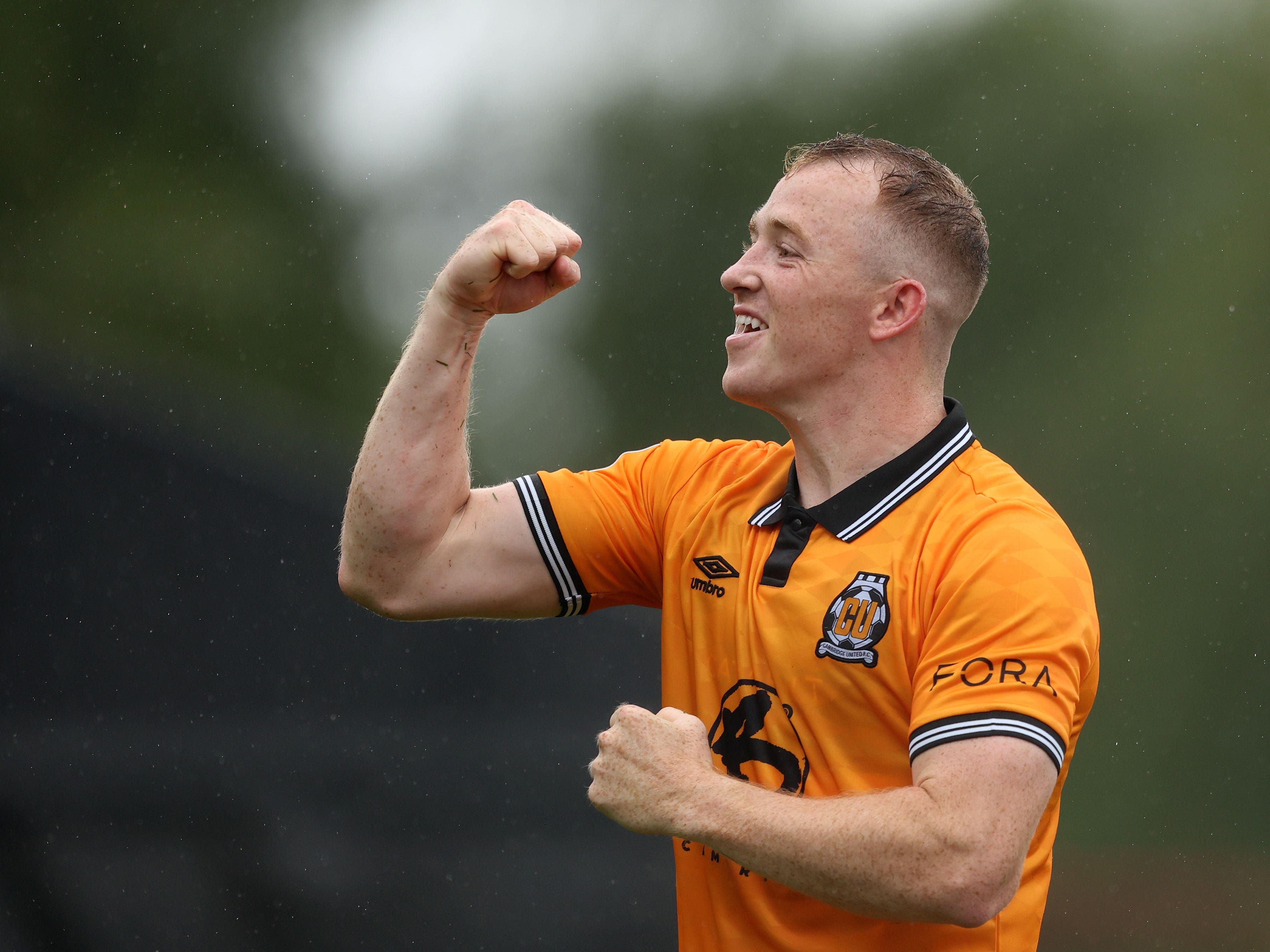 Cambridge’s Shayne Lavery celebrates scoring