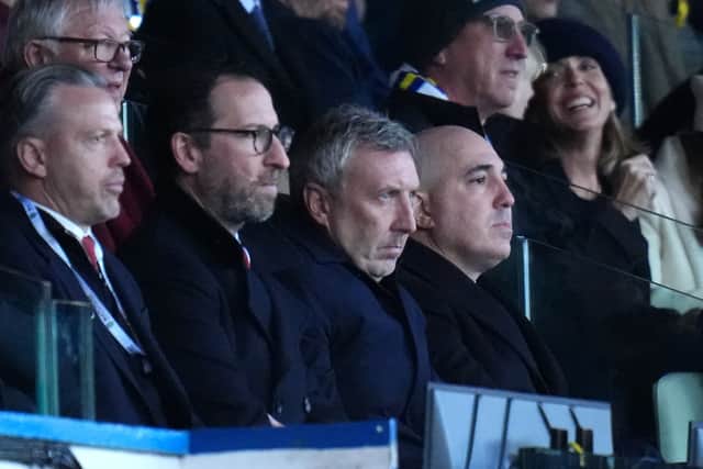 Jason Wilcox (centre) watches from the stands at Elland Road (Annabel Lee-Ellis/PA).