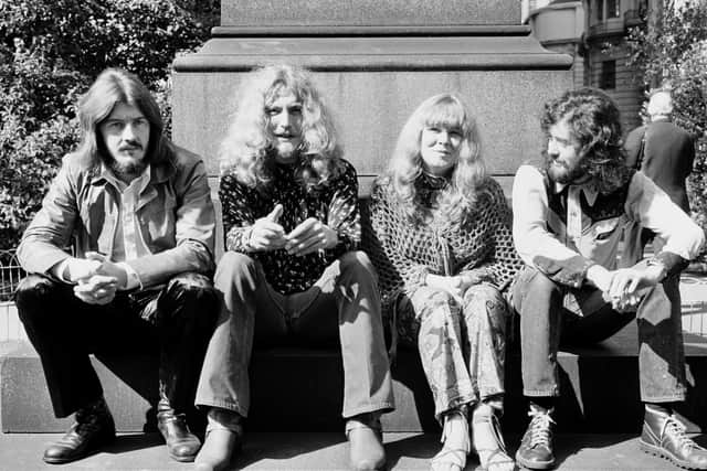 Members of Led Zeppelin John Bonham (left), Robert Plant (centre) and Jimmy Page (far right) (PA)