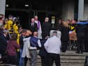 The four coffins of Philip and Kim English and their sons, Jayden and Callum, are carried into Sacred Heart Church Parish Centre in Waterford on Sunday