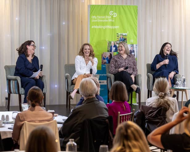 NWED 2026 Local Businesswomen Panel: Ruth Scott (MC), Denise Walsh (Curly Co), Laura Mullin (The Old Post Office & Doyle's Royal Oak Stores), Brigid Walsh (Solar Precision)