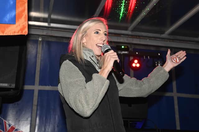 DUP MP Carla Lockhart speaking during a Drumcree family support event at Edgarstown Estate, Portadown, Co Armagh (Mark Marlow/PA)