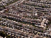 An aerial view of homes