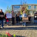 Residents outside of Leitrim County Council Offices on Monday morning. Credit: Eóin Gallagher.