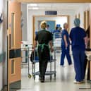 A busy corridor in an NHS hospital in England