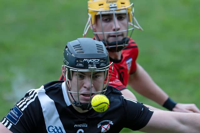 EYES ON THE PRIZE: Maynooth star Cathal McCabe wins possession ahead of Oisin Lynam of Celbridge