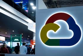 Google Cloud logo in an office building