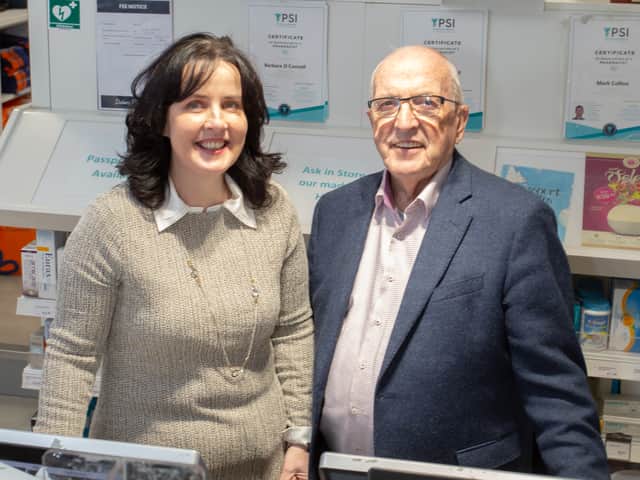   Barbara and Dennis O'Connell in Dolan's Pharmacy on William Street.  