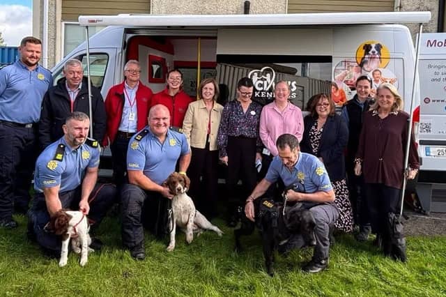 Evelyn and Enda Neary of Longford based charity, Cian’s Kennels, pictured with members of An Garda Síochána and hospital staff