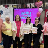 Danielle Bonner, WCI-Donegal Coordinator, Mary Kara from Angel’s Cove,  RoseMary Ward, Bluestack Centre Manager, Martina and Fiona from McElhinneys Lingerie Department, and Rachel Fitzgerald-Feeley from Breast Cancer Ireland.