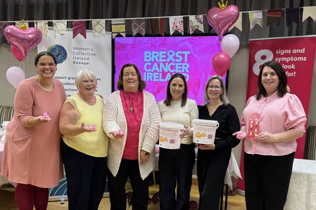 Danielle Bonner, WCI-Donegal Coordinator, Mary Kara from Angel’s Cove, RoseMary Ward, Bluestack Centre Manager, Martina and Fiona from McElhinneys Lingerie Department, and Rachel Fitzgerald-Feeley from Breast Cancer Ireland.