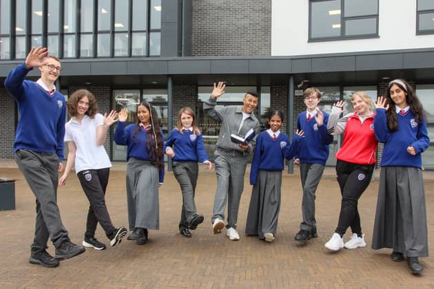 Jackie McCarthy O'Brien with students from Mungret Community College