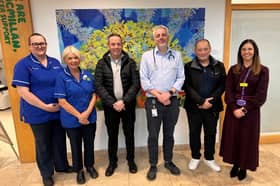 Pictured (L-R): Deputy Sisters, Rachelle Catterson, Jennifer McLaughlin, Gary McLaughlin, Dr Darren Brady, Raymond Holden and Caoimhe Lavery, Cancer Services Admin Manager.