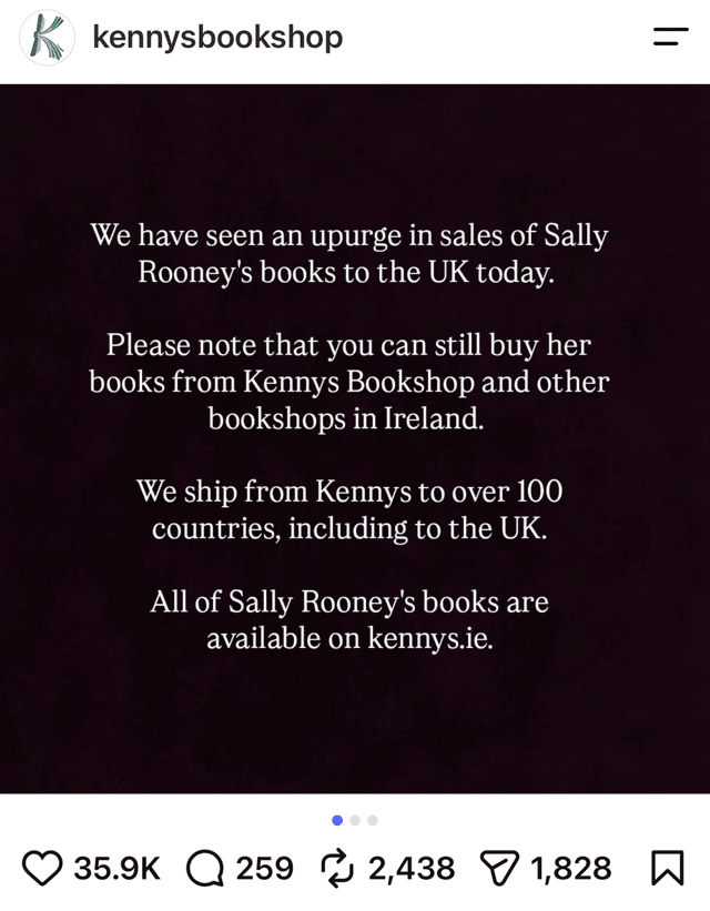 Sally Rooney, whose novels have sparked a surge in orders from British readers at Galway’s Kennys Bookshop in a show of support for the Irish author.