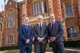 Announcing the scholarship at Queen’s are (from l-r): Dr Tim McCormac Head of Research at the Dundalk Institute of Technology, Dr Declan Tiernan, Co-Head of Europe & Partner and Head of EMEA Client Coverage at Oak Hill Advisors, Eddie Friel, Director of Alumni Engagement and Philanthropy at Queen's University Belfast.