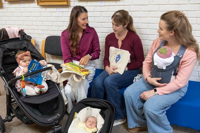 Jana and baby Lydia, Evelyn and baby Maeve and Sally with baby Ali