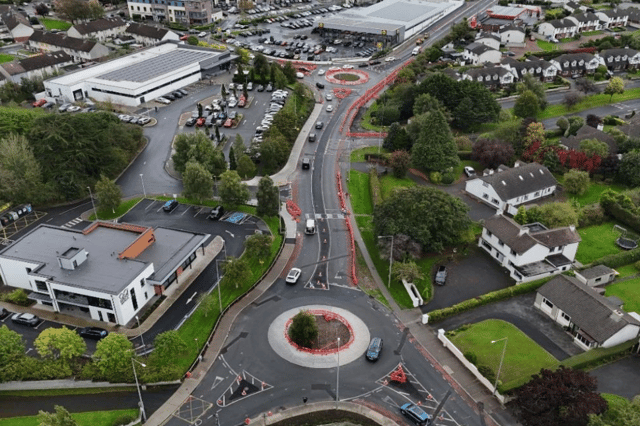 Aerial shot of a section of phase two of the active travel works on the Waterford Road in Kilkenny City
