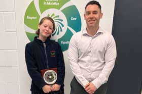Chaylin Telford of St Conleth’s Community College, Newbridge receiving the prestigious Rosemarie O’Connor Award 