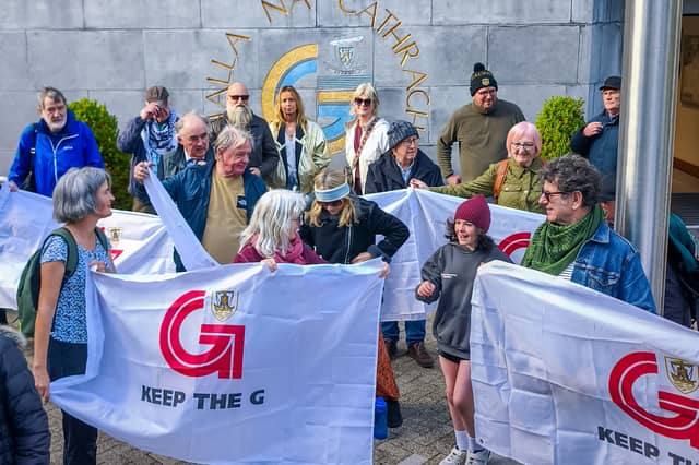 Recent protest to Keep the Galway G campaign outside City Hall