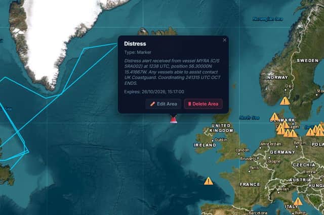 UK Coastguard is coordinating a response to an Inmarsat-C Distress Alert from vessel MYRA