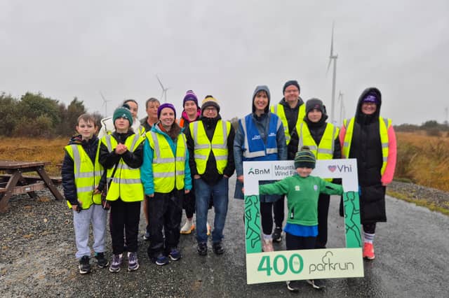 The volunteer team at the 400th parkrun in Mountlucas