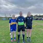 Marian Ferns and Aoife Minogue with referee Patrick Murphy