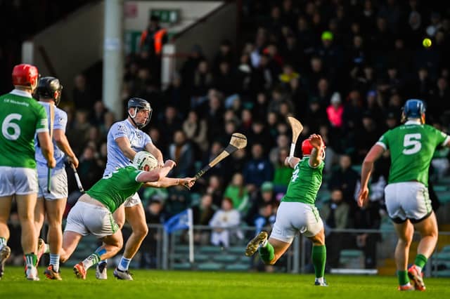 Conor Boylan lands a score for Na Piarsaigh in their Limerick SHC final against Kilmallock at the TUS Gaelic Grounds