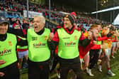 Kevin Folan and his backroom team react to the final whistle in the Mayo senior final in Castlebar.