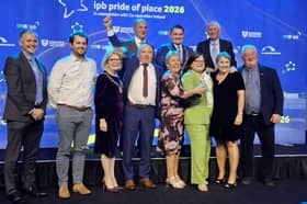 Clough's winning moment - representatives from Clough Pride of Place committee and Laois County Council with John Hogan, Chair of IPB Insurance, Lord Mayor of Dublin Daryl Barron and Chair of Pride of Place, Tom Dowling
