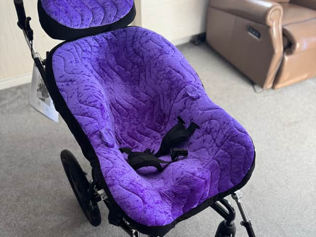 Elizabeth’s new bespoke moulded wheelchair.