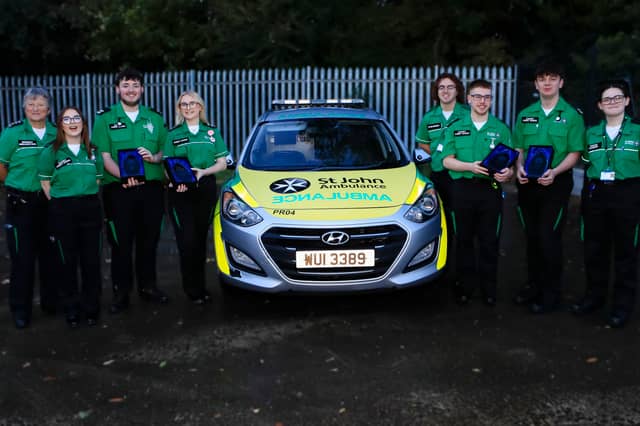 St. John Ambulance Northland Cadets Senior team winners of the All Ireland Youth First Aid Competition held in Tallagh, Dublin. From left, are Linda Heaney, coach, Kelsey Burke, Jude Kerr, Chloe McCallikon, Caiden Morrison, Glen Wray, Callum O'Hagan and Kayla Casey.