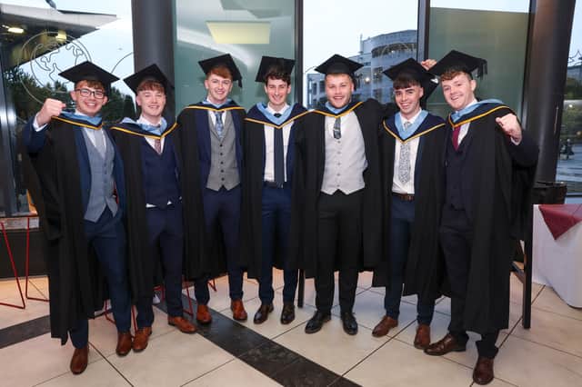 Joshuah Diver Carndonagh Co Donegal, Cian Rafter, Mountmellick Co Laois, Evan Kealy, Borris Co Carlow, Cian Burns, Killanny Co Monaghan, Conor O’Donnell, Kilcar Co Donegal ,Diarmuid Long, Carlow Town, Conor Mc Donagh, Palmerstown Dublin who received a Bachelor of Education on Day four of the Autumn Graduation Ceremonies in DCU (Dublin City University).