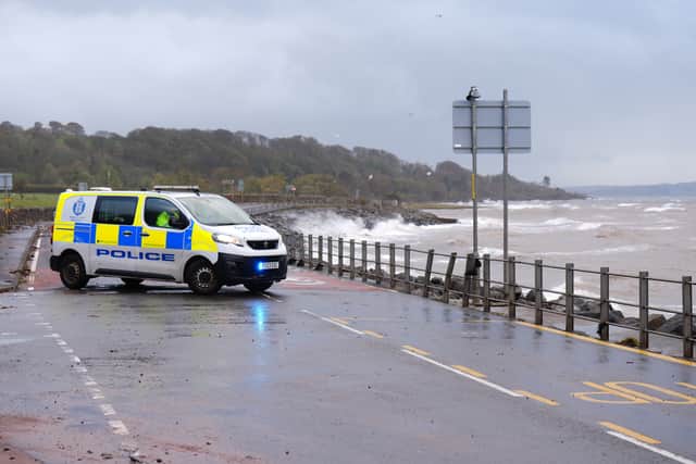 Police were at the scene of a road closure on the A78 near Skelmorlie after Storm Boelo (Jane Barlow/PA)