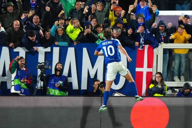 Nico Paz celebrates his second goal (Luca Rossini/PA)