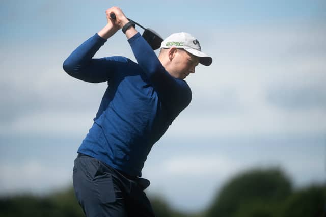 Walter Walsh teeing off for the 2026 Laois GAA Golf Classic at Portarlington Golf Club.