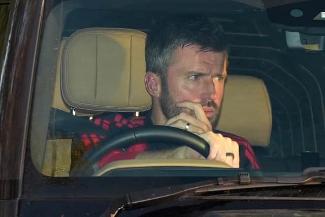 Manchester United manager Michael Carrick arrived at the club’s Carrington base on Tuesday morning (Annabel Lee-Ellis/PA)