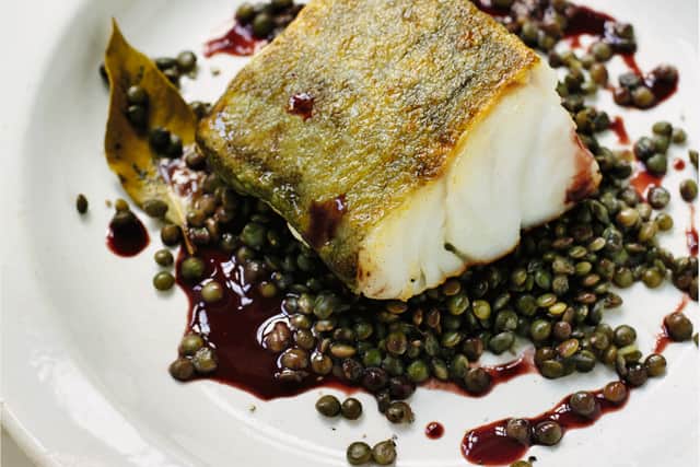 Rick Stein’s cod with Puy lentils and red wine sauce (James Murphy/PA)