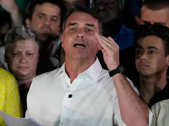 Flavio Bolsonaro speaking at a rally