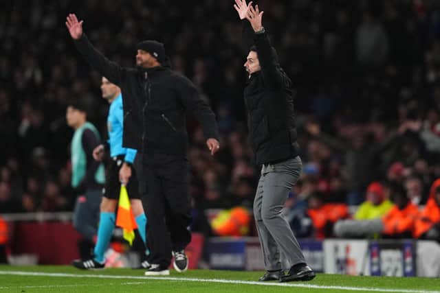 Bayern Munich manager Vincent Kompany (left) on the touchline with Arsenal manager Mikel Arteta (right) during the recent Champions League clash at Emirates Stadium (John Walton/PA).