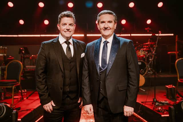 Simon Casey on stage with Daniel O'Donnell during filming for the new series of 'Opry le Daniel'. Simon will appear in the series in programme five due to be broadcast on TG4 on Thursday November 26th at 10.30pm.