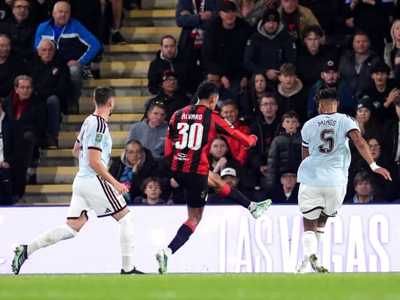 Alvaro Rodriguez hits the third for Bournemouth