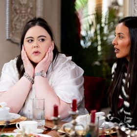 Sharon Rooney and Maya Jama sit at a table