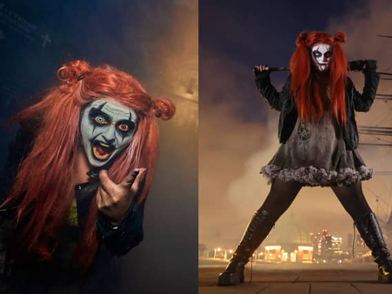 Hayleigh as Molly Mayhem, left and right