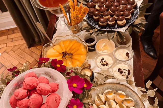 The delicious desserts at the wedding.