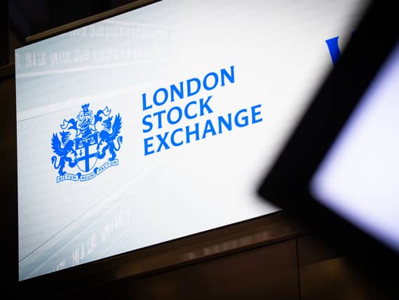 The London Stock Exchange logo in the City of London
